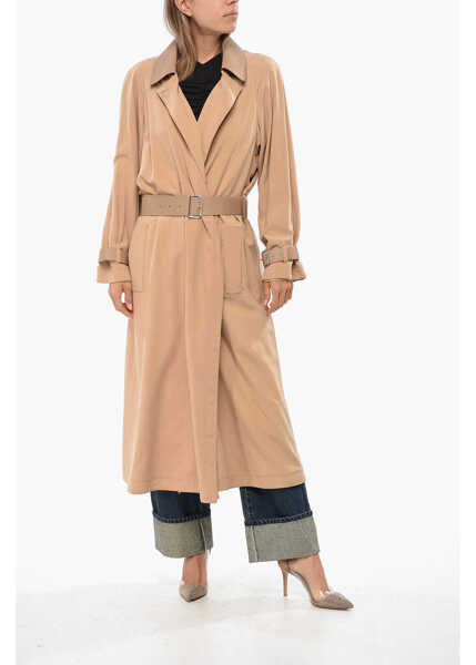 Paltoane Salvatore Ferragamo Silk Coat With Belt Beige Femei (BM 19097177) 1