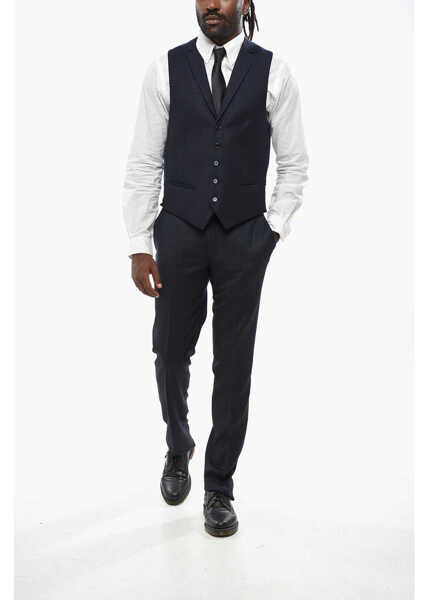 Veste costum CORNELIANI Embroidered 5 Buttons Wool Vest With Jetted Pockets Blue Barbati (BM 19097201) 4