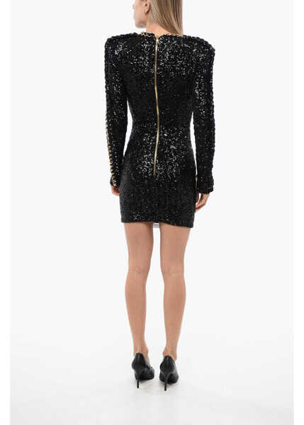 Rochii scurte Balmain Sequin Dress With Chains Black Femei (BM 19097510) 2