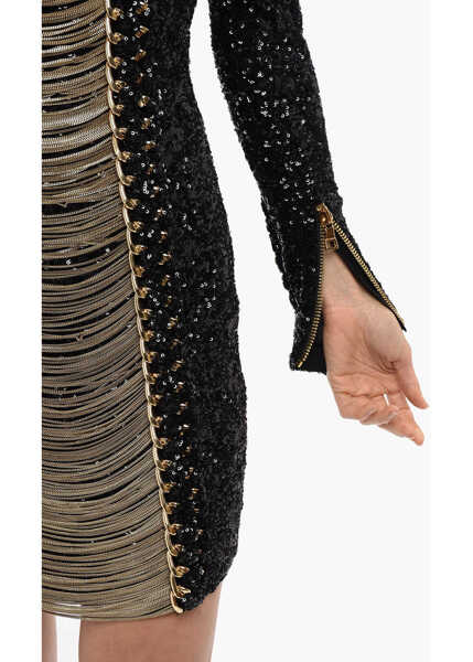 Rochii scurte Balmain Sequin Dress With Chains Black Femei (BM 19097510) 4