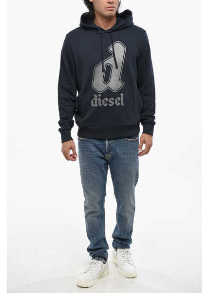 Bluze de trening Diesel Brushed Cotton Ginnout Hoodie With Printed Logo Blue Barbati (BM 19097540) 4