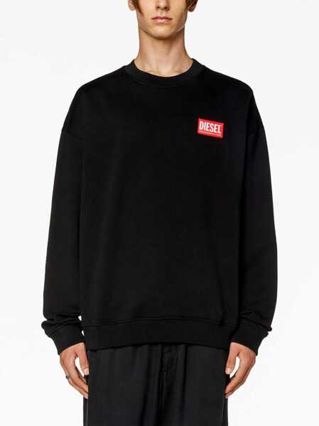 Bluze de trening Diesel Essentials Crew Neck Cotton Sweatshirt With Logo Patch Black Barbati (BM 19097573) 3