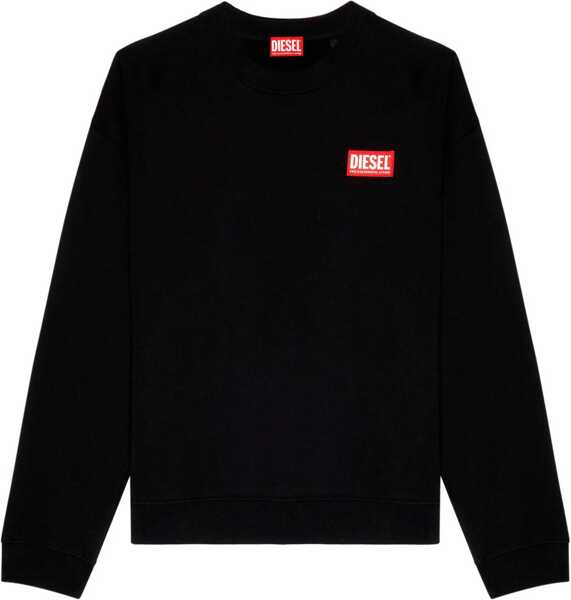 Bluze de trening Diesel Essentials Crew Neck Cotton Sweatshirt With Logo Patch Black Barbati (BM 19097573) 1