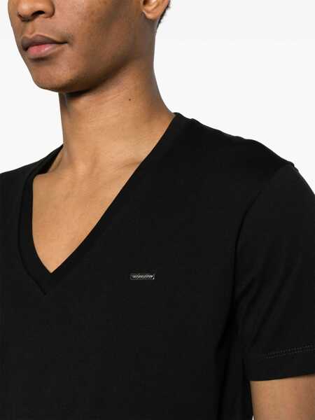 Tricouri DSQUARED2 V-Neck Basic Cotton T-Shirt Black Barbati (BM 19097597) 5