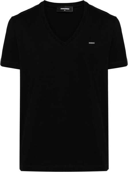 Tricouri DSQUARED2 V-Neck Basic Cotton T-Shirt Black Barbati (BM 19097597) 1