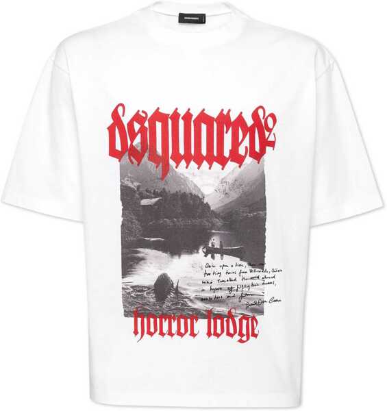 Tricouri DSQUARED2 Cotton Leke View Loose Fit T-Shirt White Barbati (BM 19097600) 1