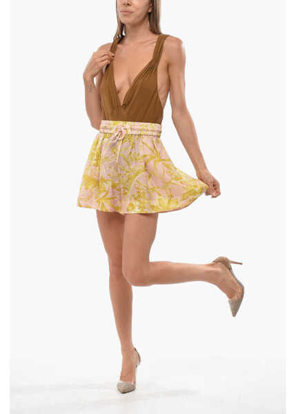 Pantaloni scurti ZIMMERMANN Floral Motif Silk Golden Relaxed Shorts Pink Femei (BM 19097603) 4