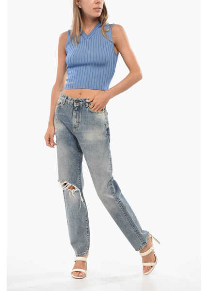 Blugi skinny Saint Laurent High Waist Slim Fit Distressed Jeans 16Cm Blue Femei (BM 19097606) 4