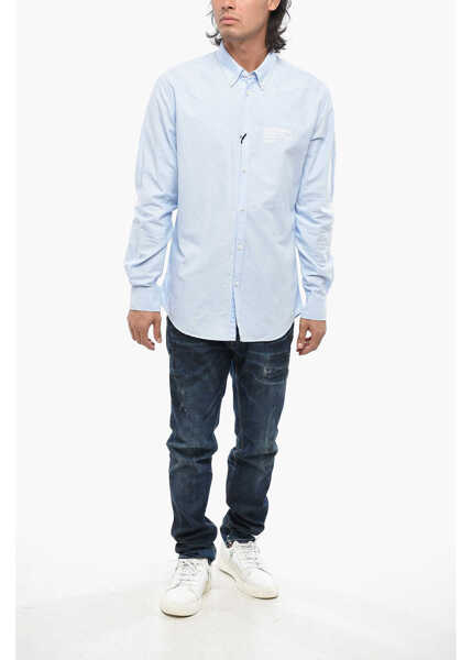 Camasi casual DSQUARED2 Hopsack Cotton Headquarter Shirt With Button-Down Collar Light Blue Barbati (BM 19097621) 4