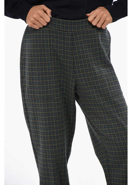 Pantaloni casual OBLO UNIQUE Houndstooth Pants With Drawstring Waist Green Femei (BM 19097624) 3