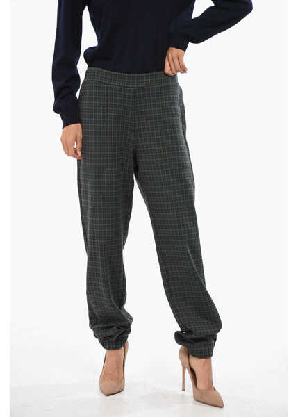 Pantaloni casual OBLO UNIQUE Houndstooth Pants With Drawstring Waist Green Femei (BM 19097624) 1