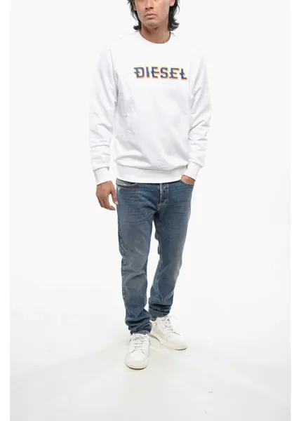 Bluze de trening Diesel Crew Neck Brushed Cotton Sweatshirt With Printed Logo White Barbati (BM 19099820) 4