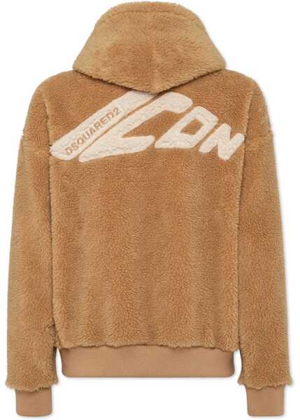 Jachete DSQUARED2 Icon Sherpa Solid-Color Jacket With Hood Brown Barbati (BM 19099847) 2