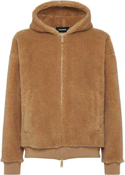 Jachete DSQUARED2 Icon Sherpa Solid-Color Jacket With Hood Brown Barbati (BM 19099847) 1