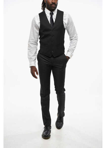 Veste costum CORNELIANI Wool 5 Buttons Vest With Jetted Pockets Black Barbati (BM 19099850) 4