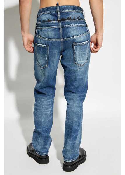 Blugi drepti DSQUARED2 Straight Leg 642 Jeans With Overlay Design 20Cm Blue Barbati (BM 19099853) 4
