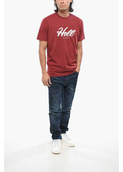 Tricouri DSQUARED2 Solid Color Cool Fit Crew-Neck T-Shirt With Contrasting Prin Red Barbati (BM 19099868) 4