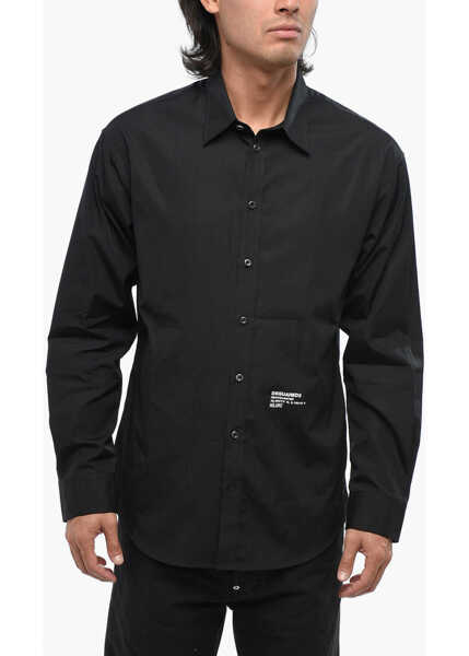 Camasi casual DSQUARED2 Popeline Headquarter Shirt With Standard Collar Black Barbati (BM 19099871) 1