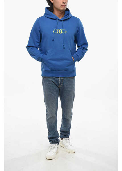 Bluze de trening Diesel Red Tag Brushed Cotton Hoodie With Printed Logo Blue Barbati (BM 19099886) 4