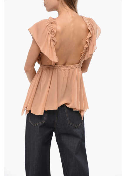 Bluze Chloe Deep Neckline Silk Frill Top Beige Femei (BM 19099892) 2