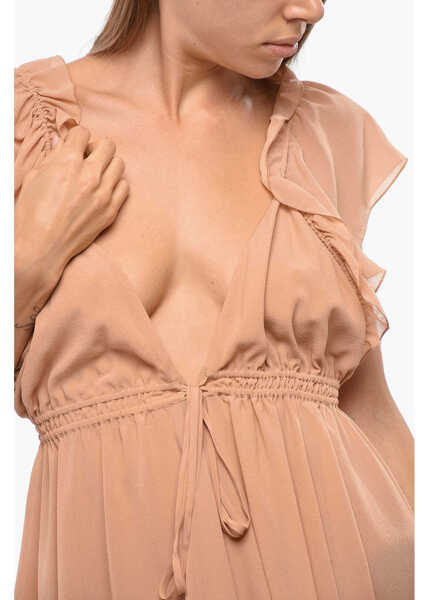 Bluze Chloe Deep Neckline Silk Frill Top Beige Femei (BM 19099892) 3