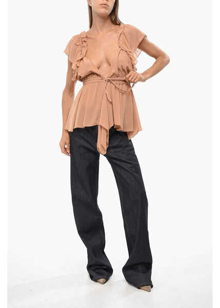 Bluze Chloe Deep Neckline Silk Frill Top Beige Femei (BM 19099892) 4