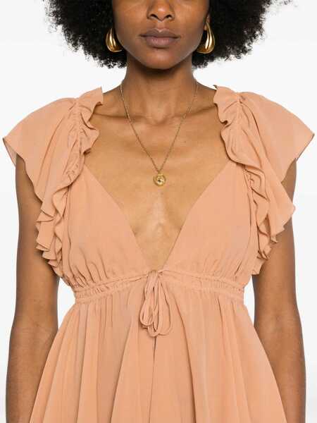 Bluze Chloe Silk Frill Top With Deep Neckline Beige Femei (BM 19099892) 5