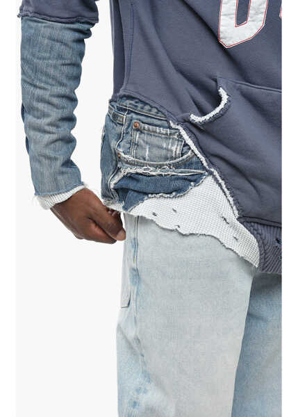 Bluze de trening GREG LAUREN Vintage Effect Hoodie With Denim Details Blue Barbati (BM 19099919) 3