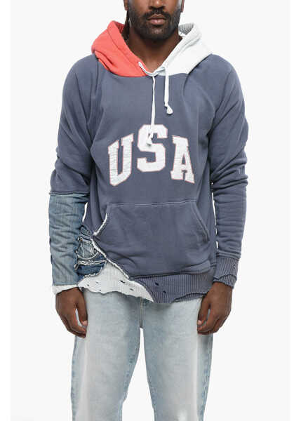 Bluze de trening GREG LAUREN Vintage Effect Hoodie With Denim Details Blue Barbati (BM 19099919) 1