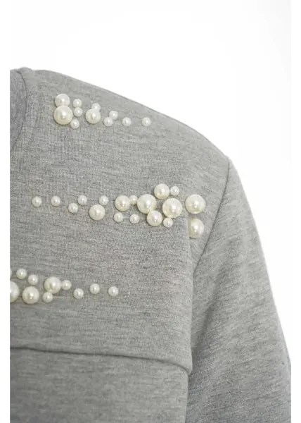 Cardigane Liu Jo Sweatshirt with pearls Grey Femei (BM 19100360) 4