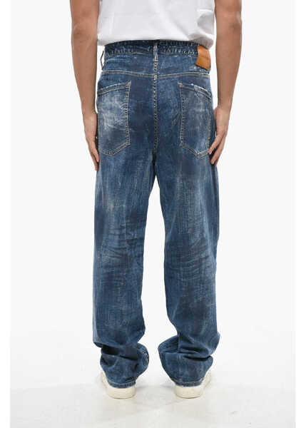 Blugi drepti DSQUARED2 Stonewashed Eros Jeans With Metal Detail 23Cm Blue Barbati (BM 19100387) 4