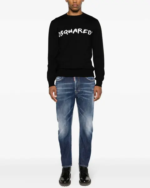 Blugi drepti DSQUARED2 Stretch Denim Jeans Bro With Branded Patch On Back 19Cm Blue Barbati (BM 19100396) 2