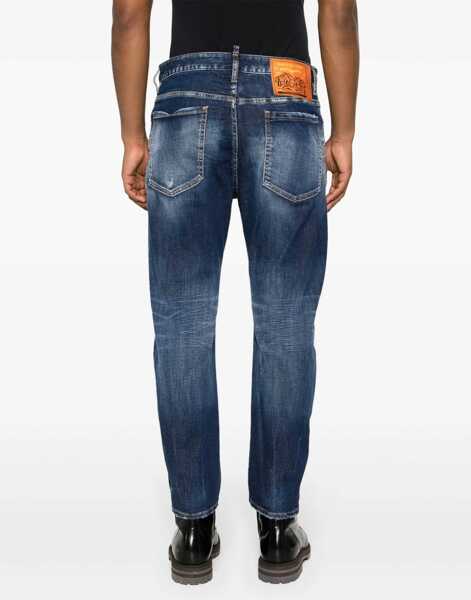 Blugi drepti DSQUARED2 Stretch Denim Jeans Bro With Branded Patch On Back 19Cm Blue Barbati (BM 19100396) 4