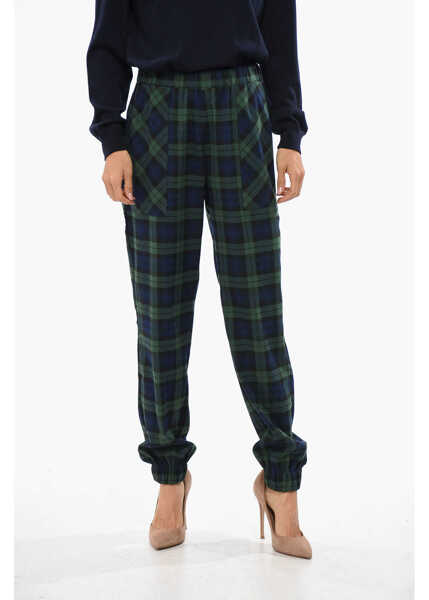 Pantaloni casual OBLO UNIQUE Checked Casual Pants With Drawstring Waist Green Femei (BM 19100429) 1