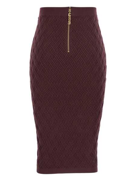 Fuste Elisabetta Franchi Bordeaux Diamond Quilted Midi Skirt With Chain Belt On The Waist In Wool Woman Red Femei (BM 19103802) 2