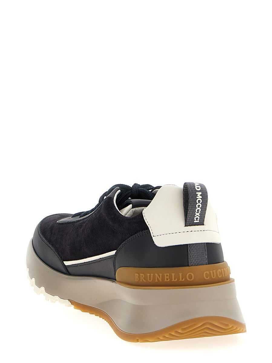 Sneakers Brunello Cucinelli Brunello Cucinelli Brunello Cucinelli Suede And Leather Sneakers BLUE Barbati (BM 19105044) 3