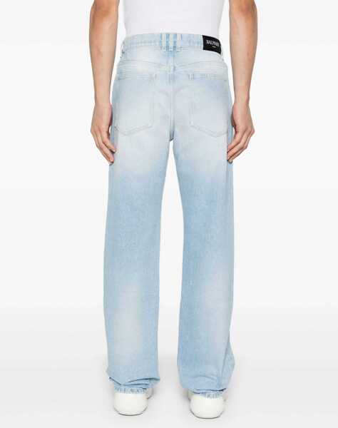 Blugi drepti Balmain Regular Waist Loose Fit Jeans With Silver-Tone Button 24Cm Blue Barbati (BM 19106744) 4
