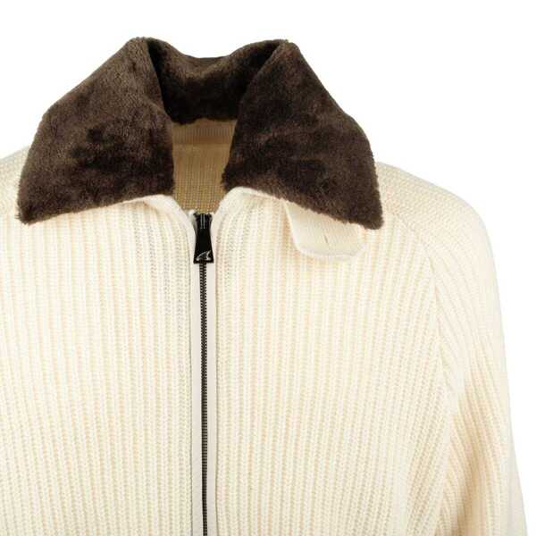 Cardigane Paul&Shark Paul & Shark Knitted Zipper Cardigan With Shearling Effect Collar WHITE Barbati (BM 19107594) 3