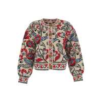 Cardigane Multicolor Round Neck Cardigan With Floral Motif In Wool Blend Woman Femei