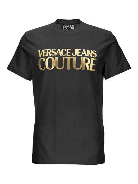 Tricouri Versace Jeans Couture Versace Jeans Couture Black Cotton T-Shirt With Print NERO E ORO Barbati (BM 19109289) 1