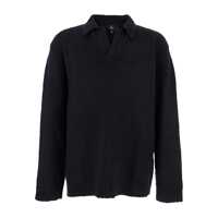 Tricouri Polo Black Long-Sleeve Polo Shirt With Classic Collar And Ribbed Trims In Cotton Blend Stretch Man Barbati