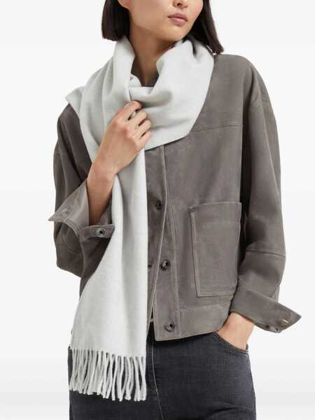Esarfe Brunello Cucinelli Grey Scarf With Fringed Hem In Cashmere Woman GREY Femei (BM 19113651) 2