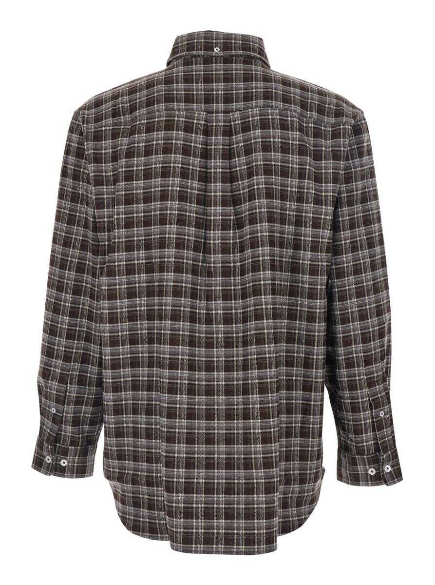 Camasi DUNST Brown Checkered Shirt With Front Logo Patch In Flannel Man BROWN Barbati (BM 19115139) 2