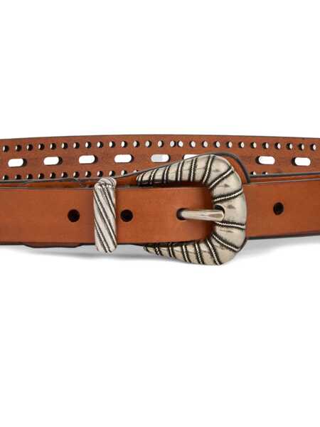 Curele ETRO Leather belt with perforated details Brown Femei (BM 19116933) 2