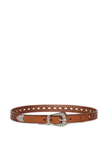Curele ETRO Leather belt with perforated details Brown Femei (BM 19116933) 1