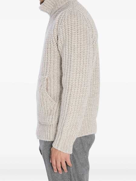 Pulovere casual Roberto Collina Zipped Ribbed Sweatshirt BEIGE Barbati (BM 19117430) 4