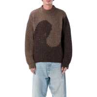 Pulovere Erl Brown Swirl Wool Crewneck Sweater Barbati
