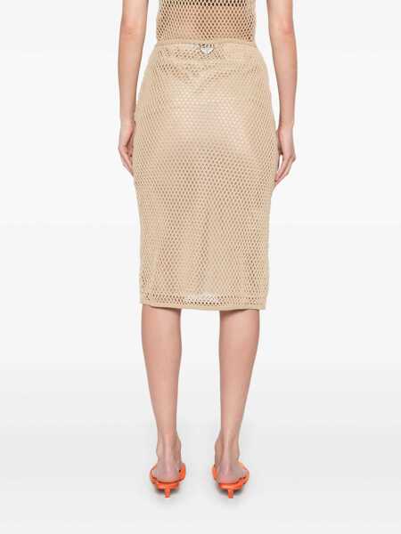 Fuste Prada Prada Cotton Midi Skirt Beige Femei (BM 19120524) 3
