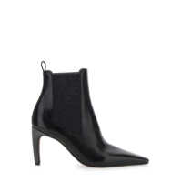 Bocanci Black Boots With Square Toe And High Stiletto Heel In Leather Woman Femei