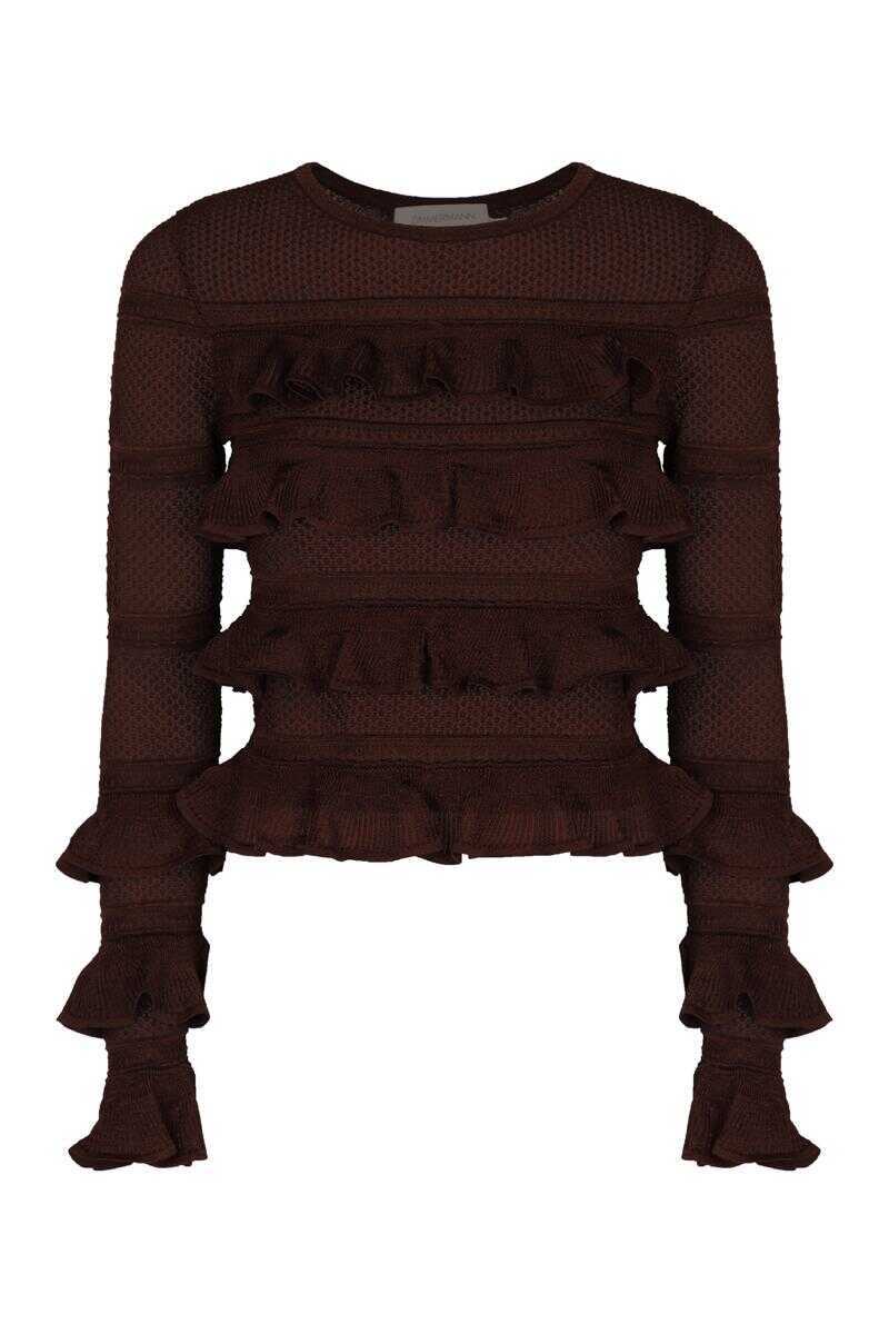 Topuri ZIMMERMANN Zimmermann Long Sleeve Knit Top With Ruffles BROWN Femei (BM 19126734) 1